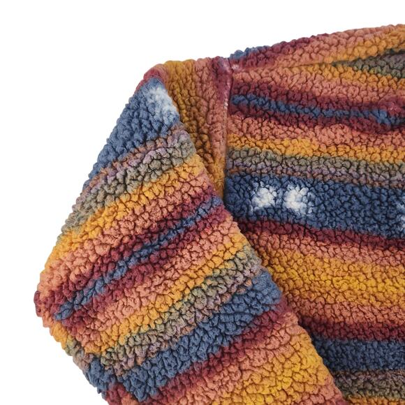 Yellow Striped Sweater Womens Medium Faux Fur Fuzzy Cropped Blue Western Boho - Picture 8 of 14